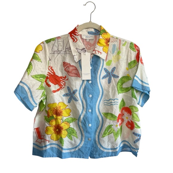 Calypso St. Barth Tops - Calypso St. Barth Beach Floral Print short sleeve Shirt Size S NWT